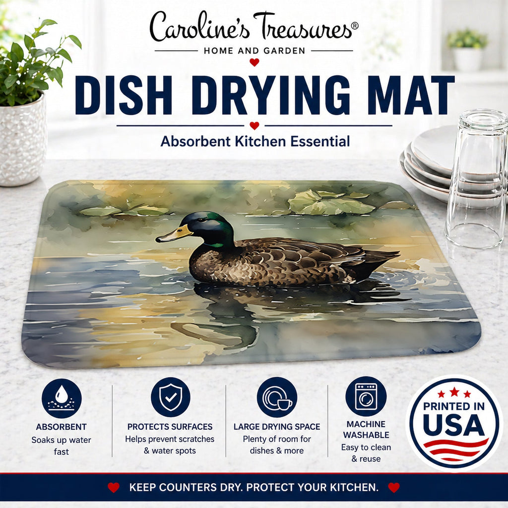 Mallard Duck Swimming Lake Dish Drying Mat Absorbent Dish Drying Mat Pad for Kitchen Counter Dish Drainer Mat for Countertop, 14 x 21", Multicolor
