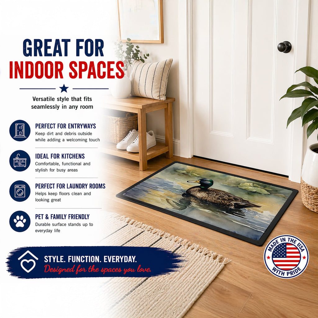 Mallard Duck Swimming Lake Doormat Indoor Outdoor 24H X 36W Front Door Mat Rugs for Entryway, Non Slip Washable Low Pile,