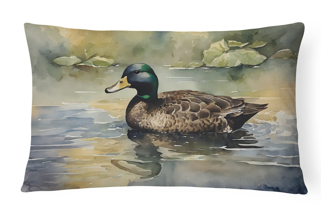 Mallard Duck Swimming Lake Decorative Throw Pillow 12x16 Indoor Outdoor Accent Cushion, Fabric Cover with Insert for Sofa, Bed, Porch & Living Room