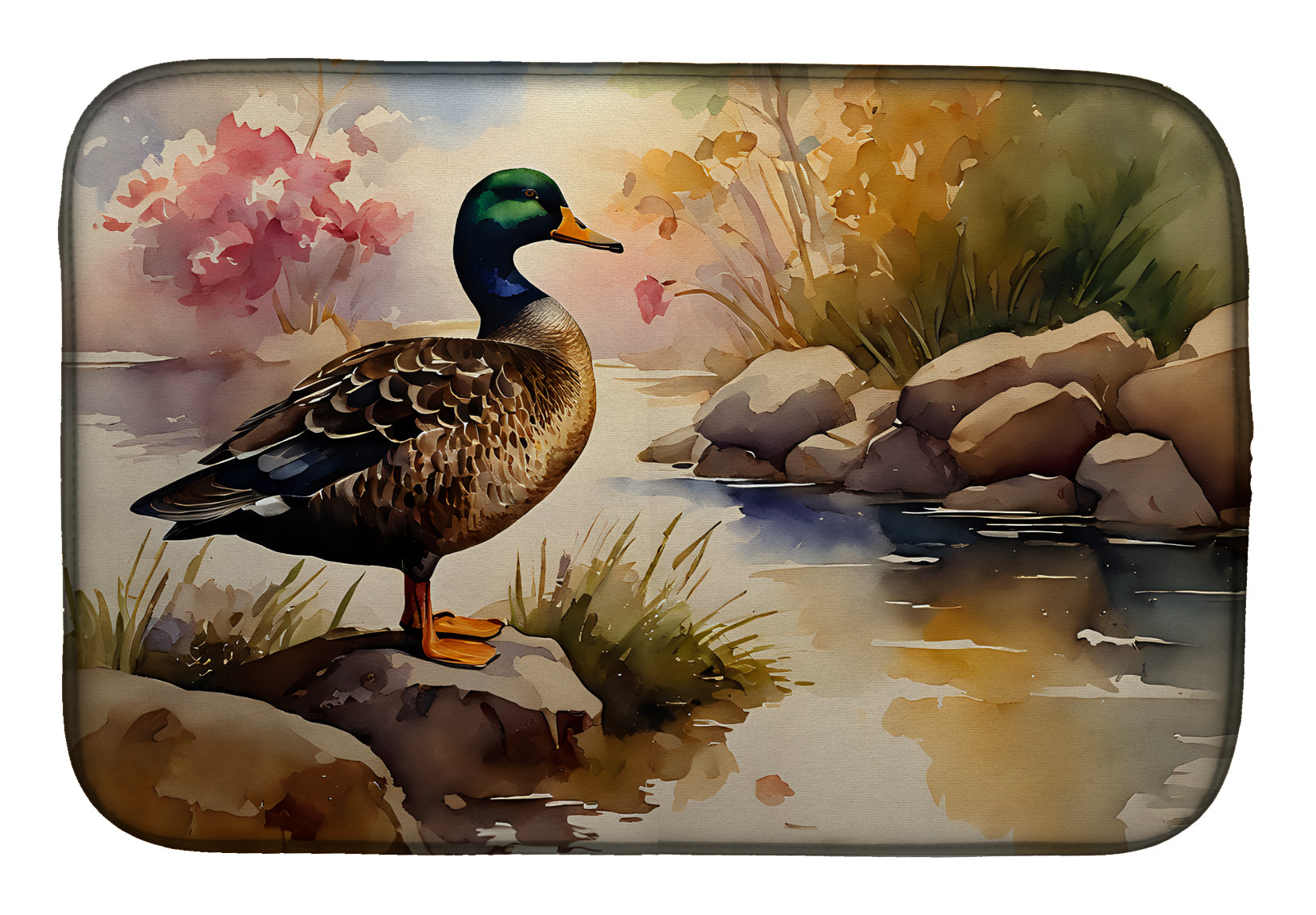 Mallard Duck Standing Lakeside Dish Drying Mat Absorbent Dish Drying Mat Pad for Kitchen Counter Dish Drainer Mat for Countertop, 14 x 21", Multicolor