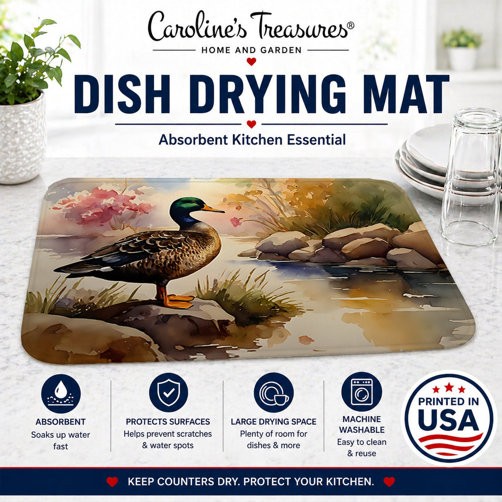 Mallard Duck Standing Lakeside Dish Drying Mat Absorbent Dish Drying Mat Pad for Kitchen Counter Dish Drainer Mat for Countertop, 14 x 21", Multicolor