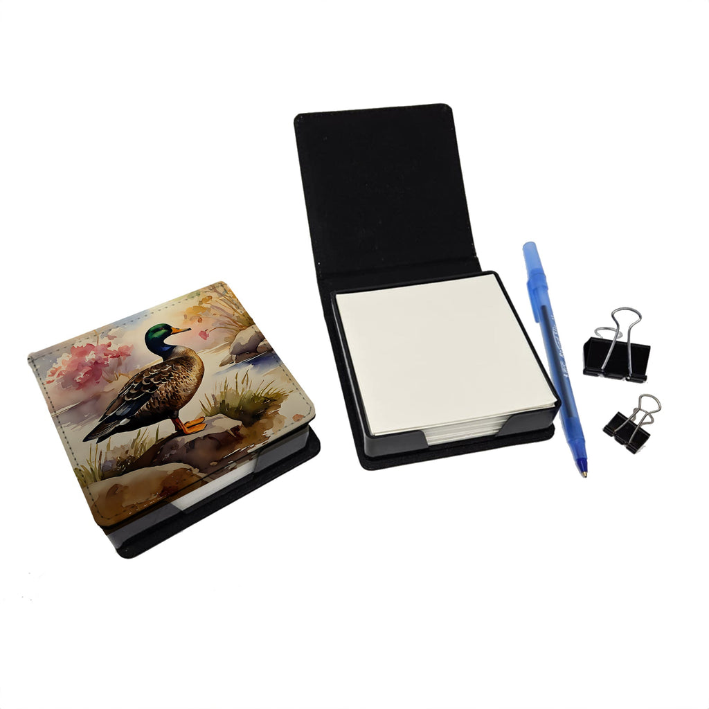 Mallard Duck Standing Lakeside PU Leather Note Paper Holder with Artist-Designed Cover, Desk Accessory, Office Gift