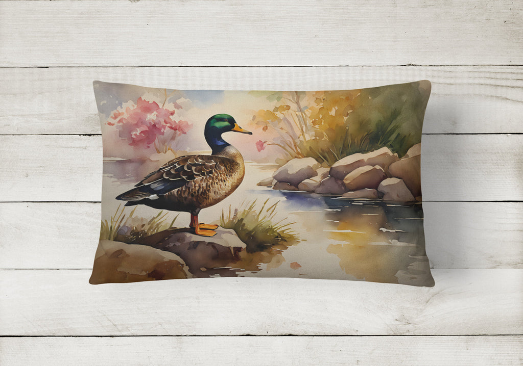 Mallard Duck Standing Lakeside Decorative Throw Pillow 12x16 Indoor Outdoor Accent Cushion, Fabric Cover with Insert for Sofa, Bed, Porch & Living Room