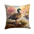 Mallard Duck Standing Lakeside Decorative Throw Pillow 14x14 Indoor Outdoor Accent Cushion, Fabric Cover with Insert for Sofa, Bed, Porch & Living Room