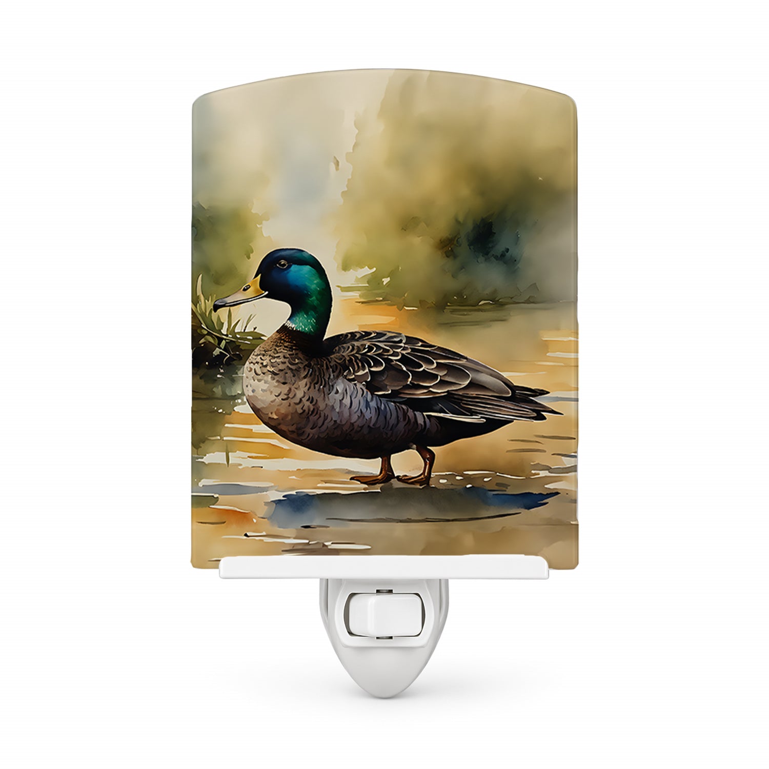 Mallard Duck Shoreline Ceramic Night Light Compact, UL-Certified, Ideal for Bedroom, Bathroom, Nursery, Hallway, Kitchen, 6x4x3, Multicolor