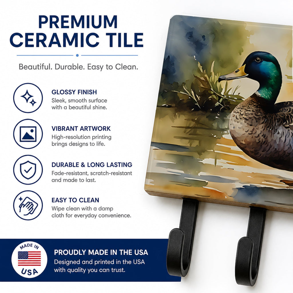 Mallard Duck Shoreline Leash or Key Holder Wall Hooks, Coat Rack Wall Mount, for Hanging Keys, Towels, Aprons, Leashes