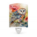 Barn Owl with Flowers Ceramic Night Light Compact, UL-Certified, Ideal for Bedroom, Bathroom, Nursery, Hallway, Kitchen, 6x4x3, Multicolor