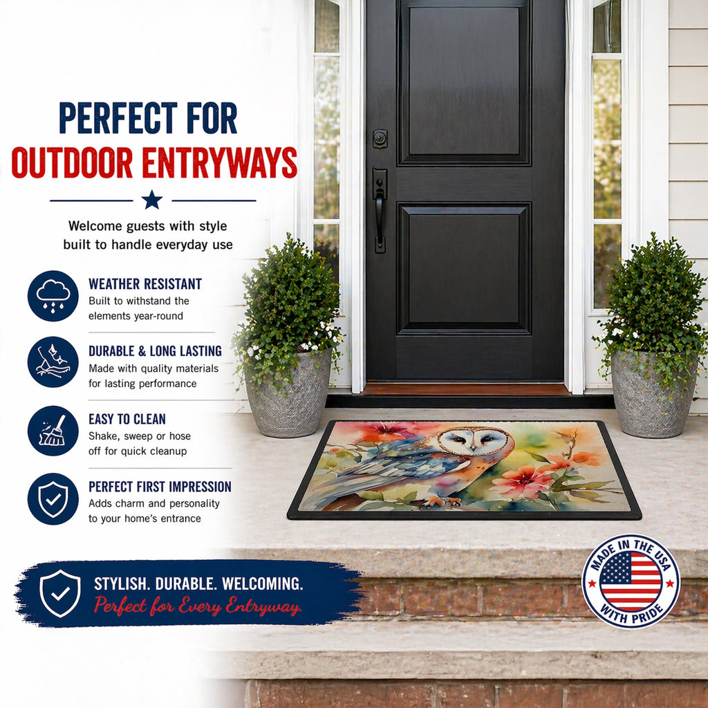 Barn Owl with Flowers Doormat Indoor Outdoor 24H X 36W Front Door Mat Rugs for Entryway, Non Slip Washable Low Pile,