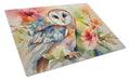 Barn Owl with Flowers Cutting Board Tempered Glass Kitchen Cutting Surface, Heat Resistant Chopping, Non-Slip Feet, Food Prep & Serving