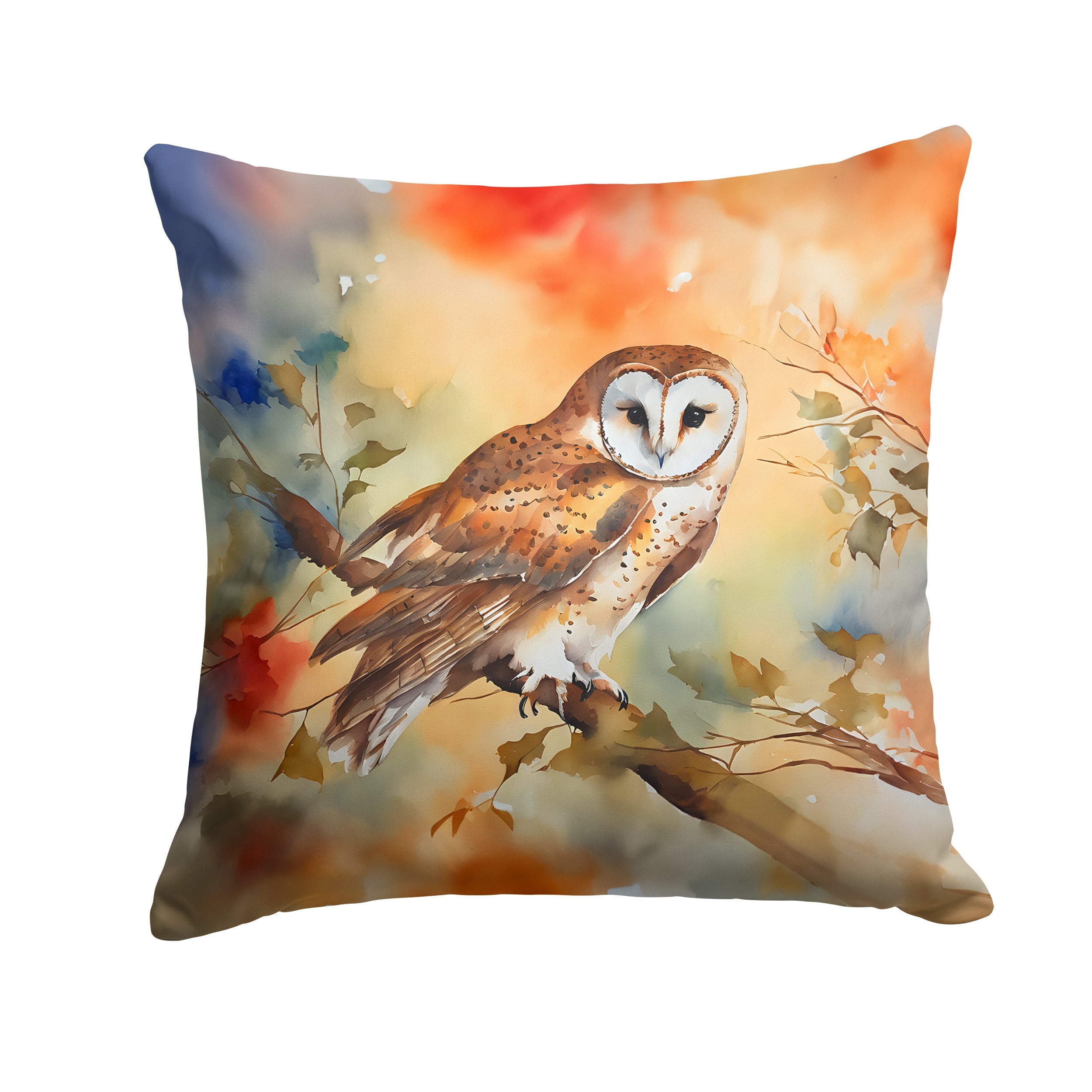 Perched Owl Woodland Wildlife Decorative Throw Pillow 14x14 Indoor Outdoor Accent Cushion, Fabric Cover with Insert for Sofa, Bed, Porch & Living Room