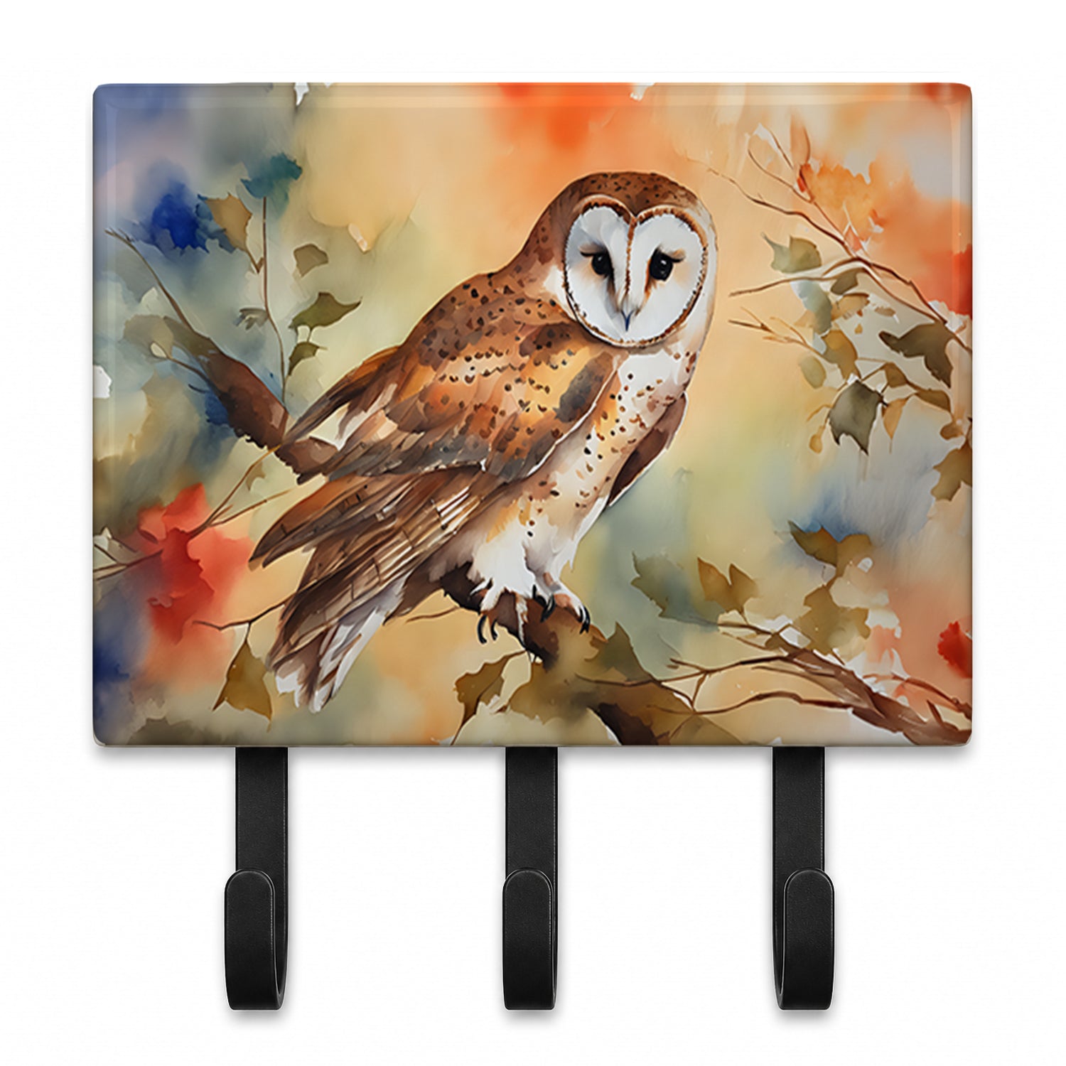 Perched Owl Woodland Wildlife Leash or Key Holder Wall Hooks, Coat Rack Wall Mount, for Hanging Keys, Towels, Aprons, Leashes