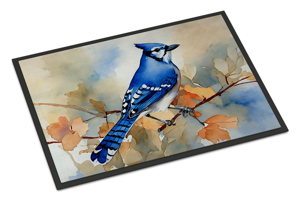 Blue Jay with Blossoms Spring Doormat Indoor Outdoor 24H X 36W Front Door Mat Rugs for Entryway, Non Slip Washable Low Pile,