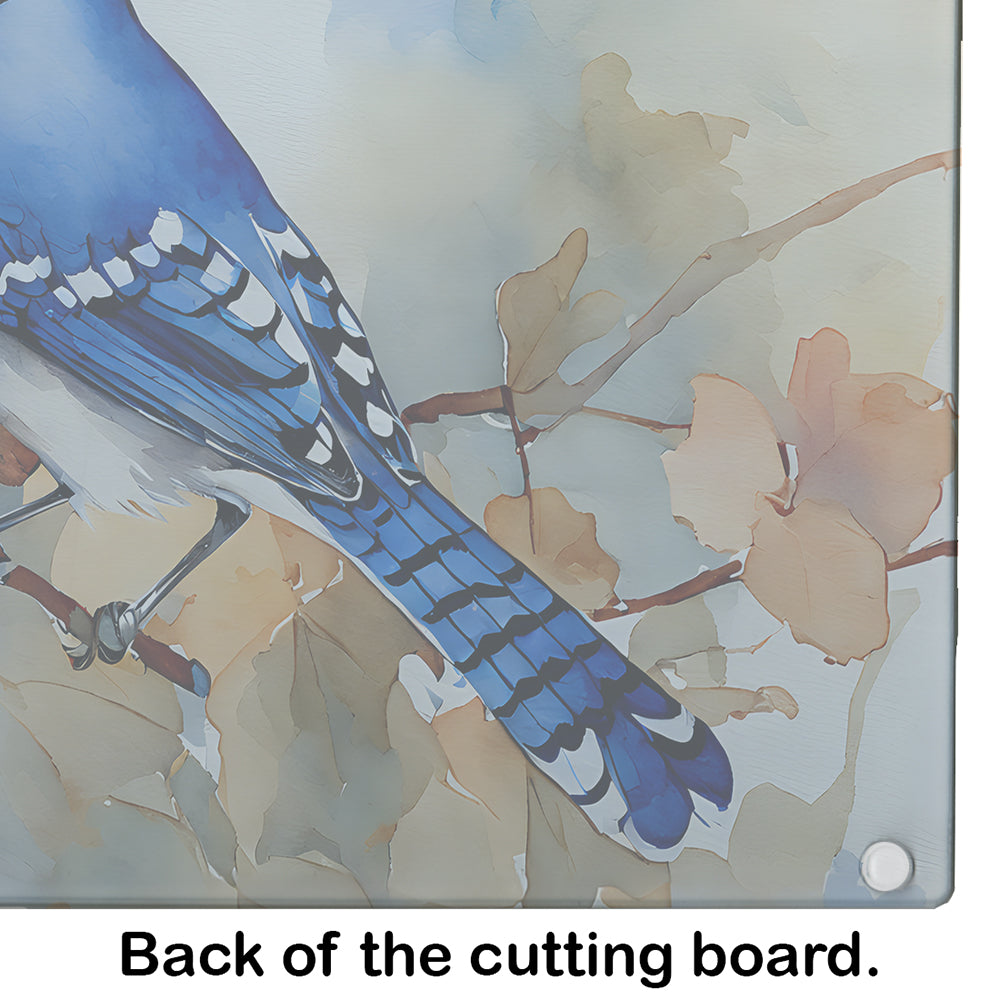 Blue Jay with Blossoms Spring Cutting Board Tempered Glass Kitchen Cutting Surface, Heat Resistant Chopping, Non-Slip Feet, Food Prep & Serving