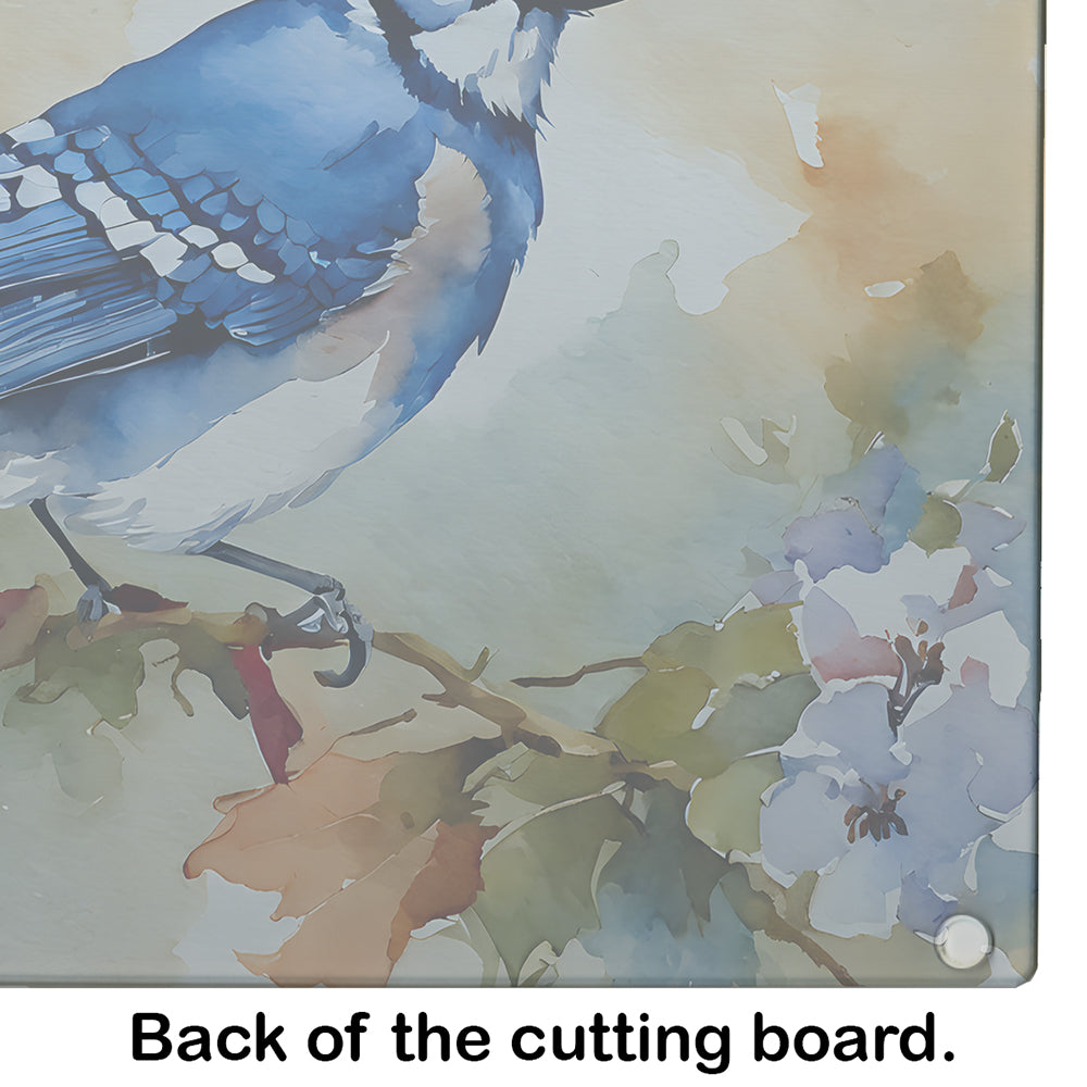 Blue Jay Wildlife Portrait Cutting Board Tempered Glass Kitchen Cutting Surface, Heat Resistant Chopping, Non-Slip Feet, Food Prep & Serving