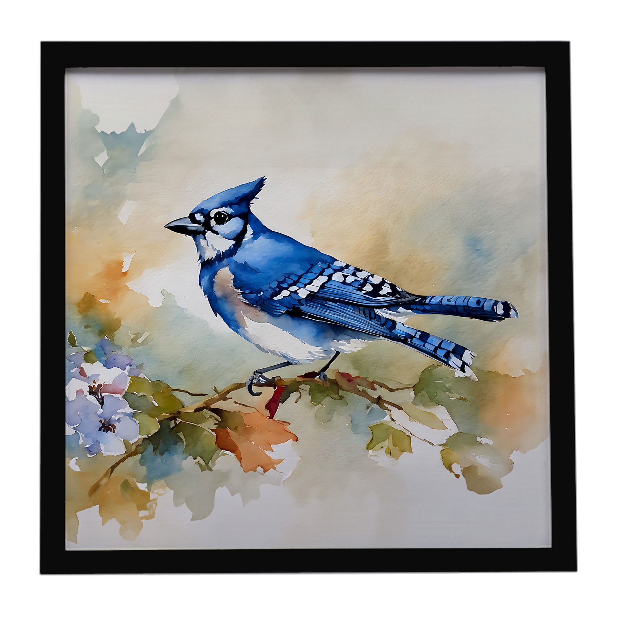 Blue Jay Wildlife Portrait Framed Metal Print Bathroom, Kitchen, Office, Home Decor Wall Art Ready to Hang, Square, 8X8