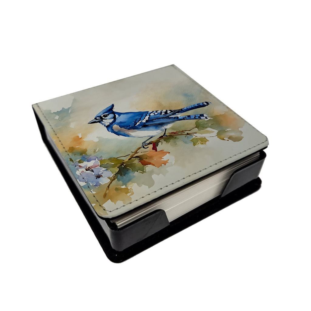 Blue Jay Wildlife Portrait PU Leather Note Paper Holder with Artist-Designed Cover, Desk Accessory, Office Gift