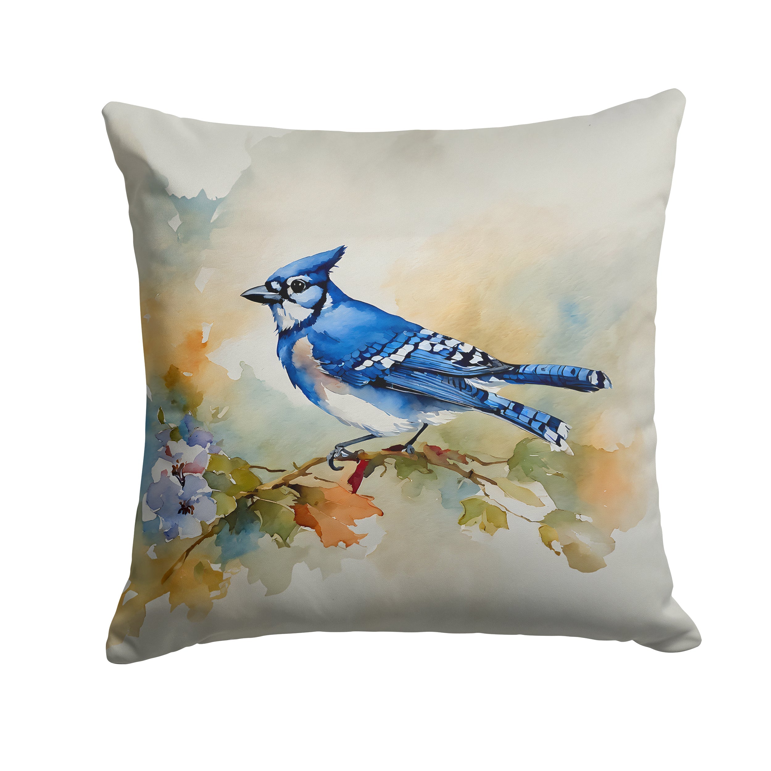 Blue Jay Wildlife Portrait Decorative Throw Pillow 18x18 Indoor Outdoor Accent Cushion, Fabric Cover with Insert for Sofa, Bed, Porch & Living Room