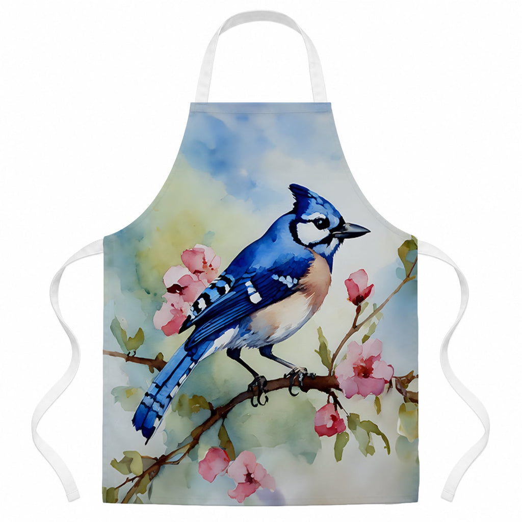 Blue Jay on Blossom Branch Apron Cooking Kitchen Server Baking Crafts Gardening for Adult Women Men, Unisex, Large, Multicolor