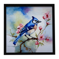 Blue Jay on Blossom Branch Framed Metal Print Bathroom, Kitchen, Office, Home Decor Wall Art Ready to Hang, Square, 8X8