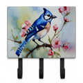 Blue Jay on Blossom Branch Leash or Key Holder Wall Hooks, Coat Rack Wall Mount, for Hanging Keys, Towels, Aprons, Leashes