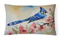 Blue Jay Spring Garden Scene Decorative Throw Pillow 12x16 Indoor Outdoor Accent Cushion, Fabric Cover with Insert for Sofa, Bed, Porch & Living Room