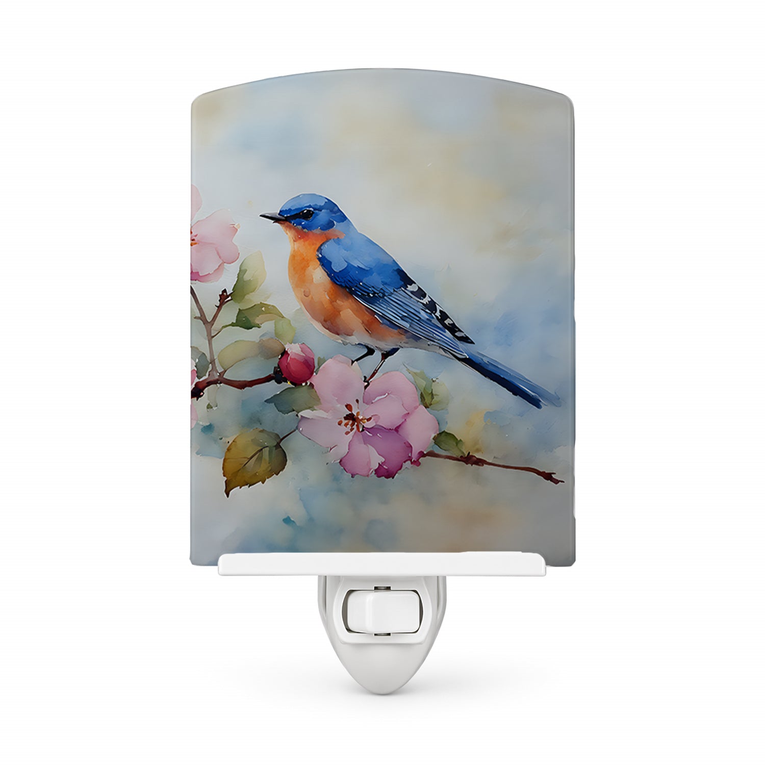 Bluebird on Blossom Branch Ceramic Night Light Compact, UL-Certified, Ideal for Bedroom, Bathroom, Nursery, Hallway, Kitchen, 6x4x3, Multicolor