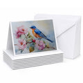 Bluebird on Blossom Branch Greeting Cards Pack of 8 Blank Cards with Envelopes Whimsical A7 Size 5x7