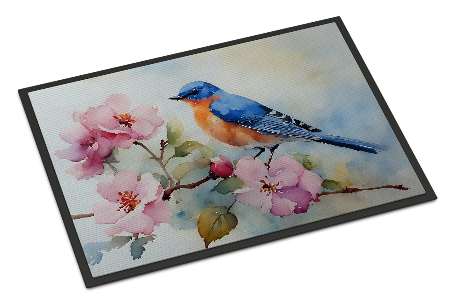 Bluebird on Blossom Branch Doormat Indoor Outdoor 18H X 27W Front Door Mat Rugs for Entryway, Non Slip Washable