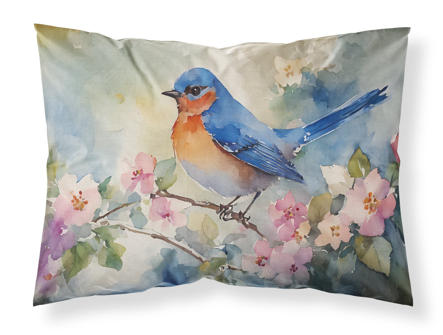 Eastern Bluebird on Blossom Branch Standard Pillowcase Lightweight Super Soft Easy Care Decorative Artwork Pillowcase, Standard
