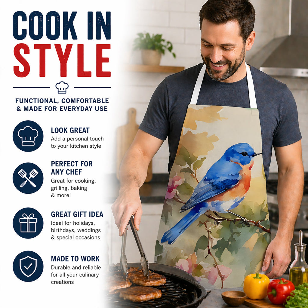Eastern Bluebird with Blossoms Spring Apron Cooking Kitchen Server Baking Crafts Gardening for Adult Women Men, Unisex, Large, Multicolor