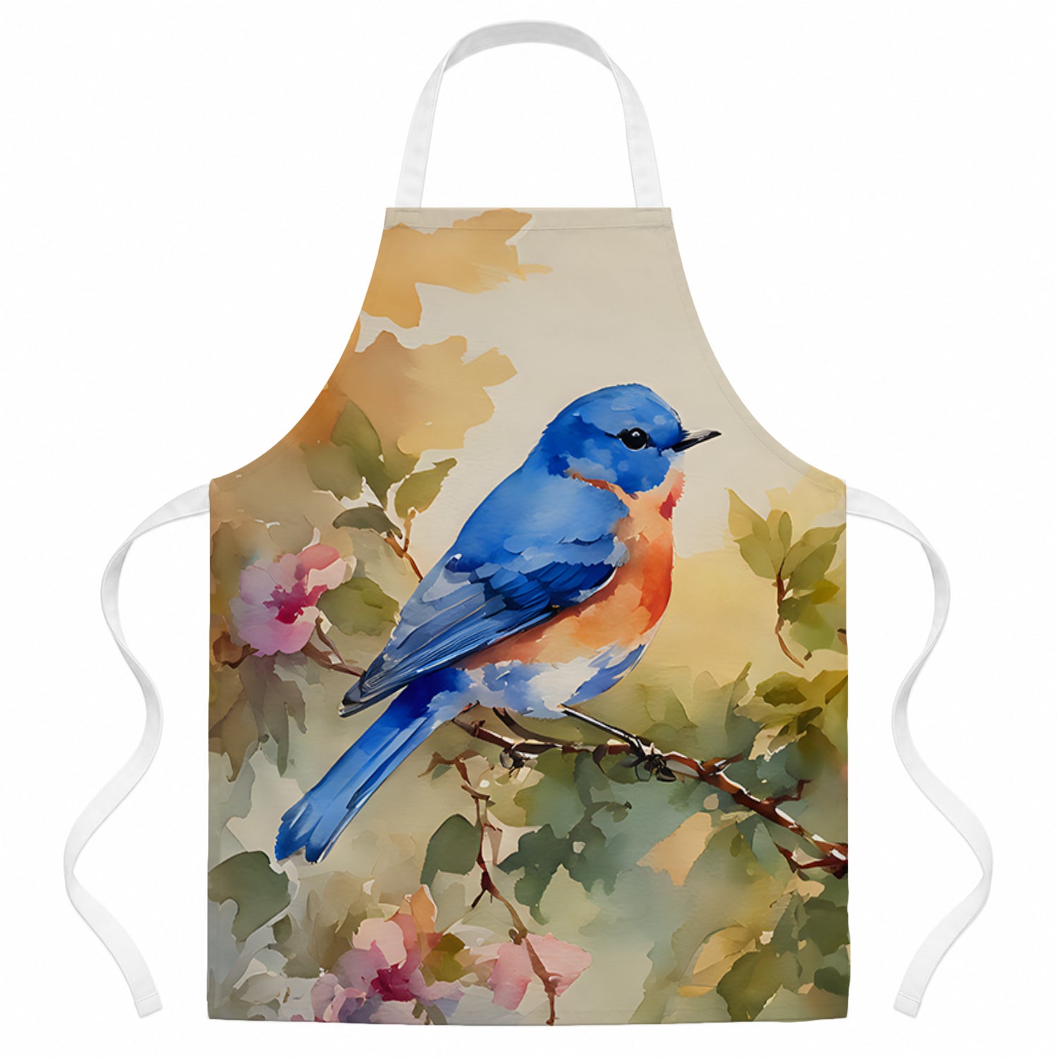 Eastern Bluebird with Blossoms Spring Apron Cooking Kitchen Server Baking Crafts Gardening for Adult Women Men, Unisex, Large, Multicolor