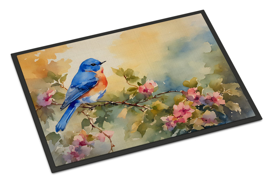 Eastern Bluebird with Blossoms Spring Doormat Indoor Outdoor 24H X 36W Front Door Mat Rugs for Entryway, Non Slip Washable Low Pile,