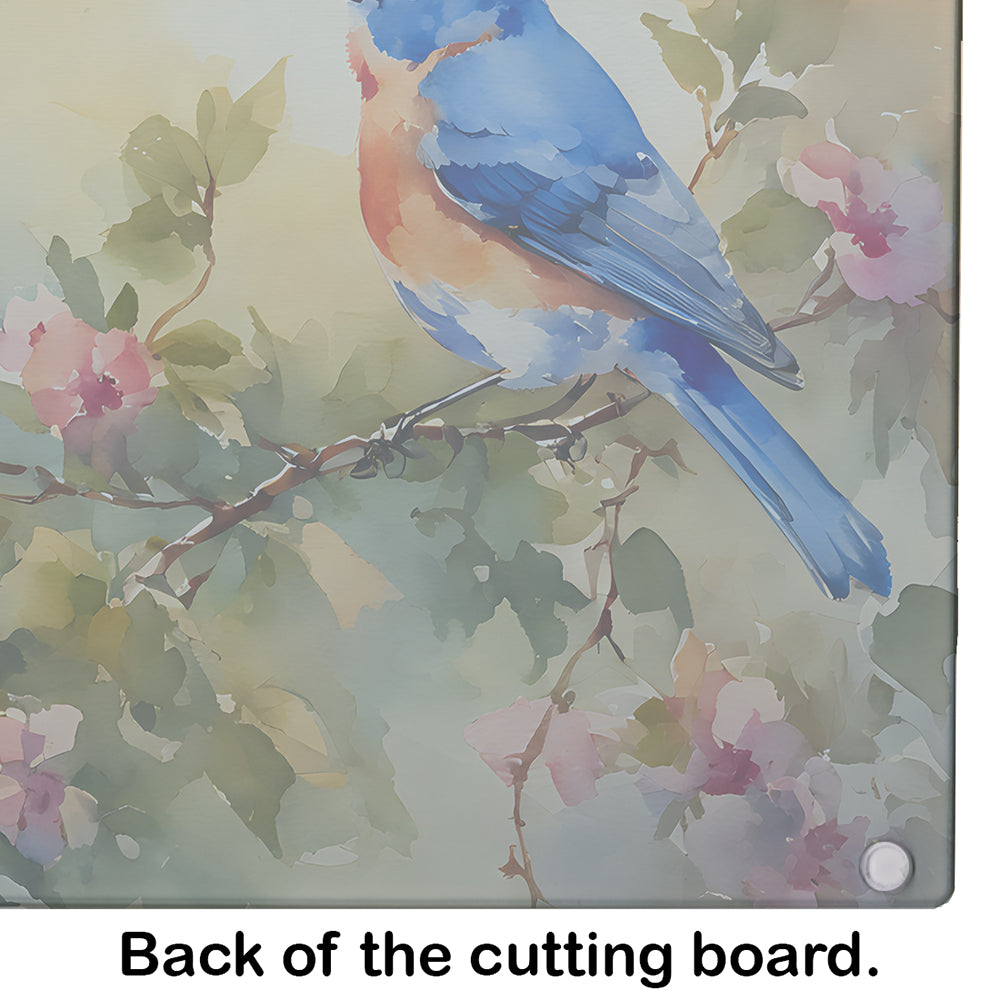 Eastern Bluebird with Blossoms Spring Cutting Board Tempered Glass Kitchen Cutting Surface, Heat Resistant Chopping, Non-Slip Feet, Food Prep & Serving