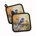 Eastern Bluebird with Blossoms Spring Pot Holder Set of 2 Heat Resistant Quilted Hot Pads 7.5 x 7.5 Inch, Insulated Kitchen Trivets for Cooking & Baking