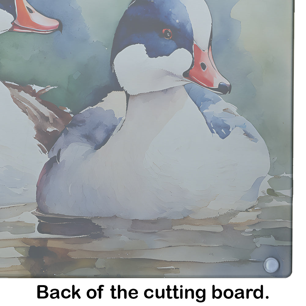 Bufflehead Hooded Merganser Pair Swimming Cutting Board Tempered Glass Kitchen Cutting Surface, Heat Resistant Chopping, Non-Slip Feet, Food Prep & Serving