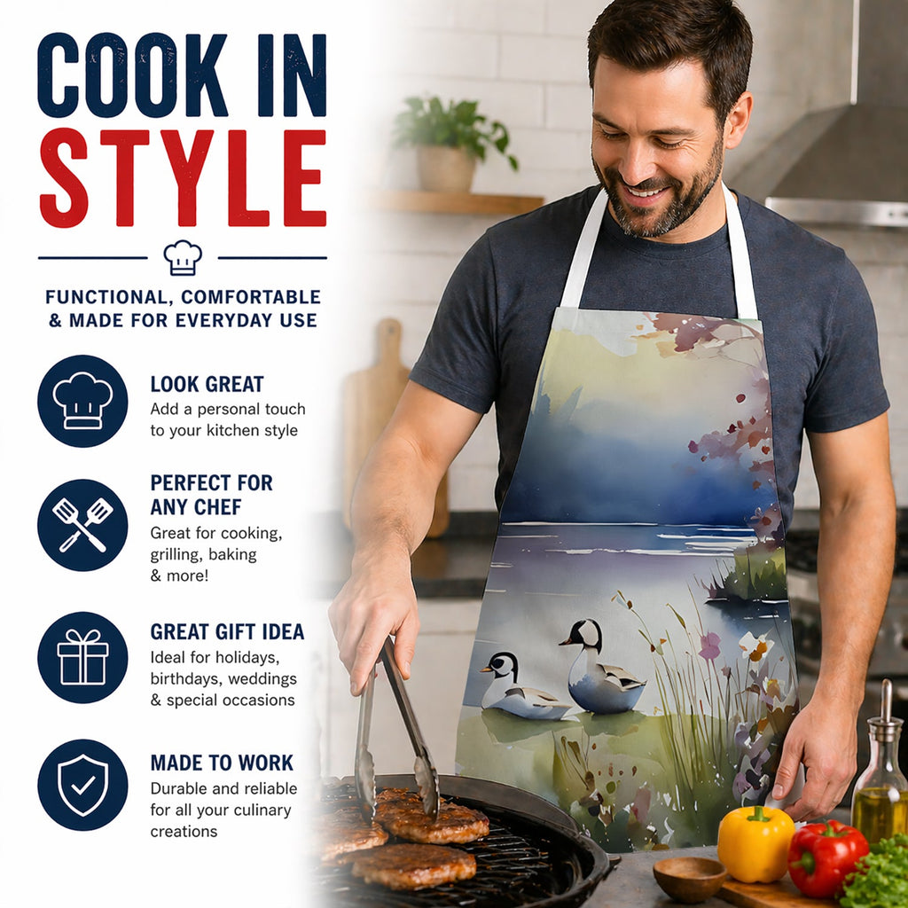 Bufflehead Ducks on Misty Lake Apron Cooking Kitchen Server Baking Crafts Gardening for Adult Women Men, Unisex, Large, Multicolor