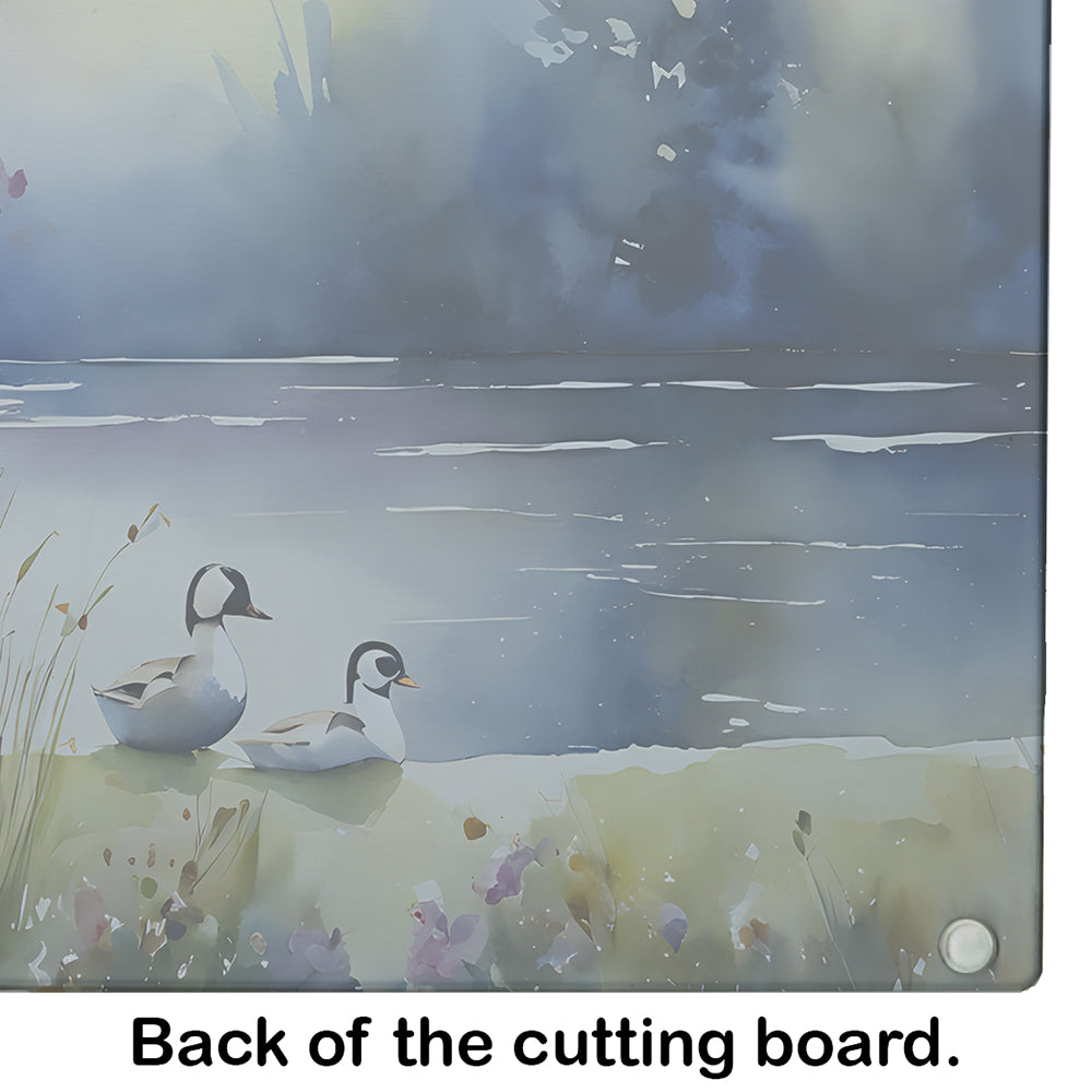 Bufflehead Ducks on Misty Lake Cutting Board Tempered Glass Kitchen Cutting Surface, Heat Resistant Chopping, Non-Slip Feet, Food Prep & Serving