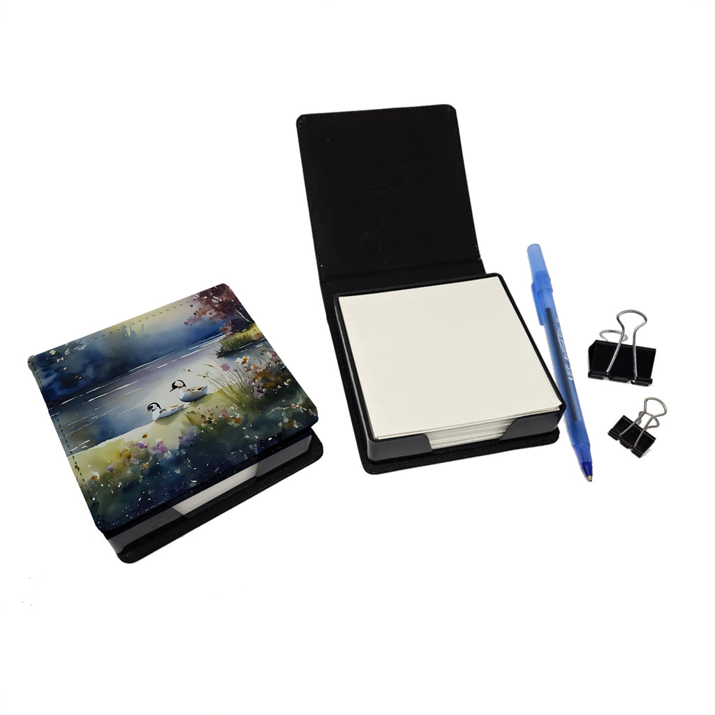Bufflehead Ducks on Misty Lake PU Leather Note Paper Holder with Artist-Designed Cover, Desk Accessory, Office Gift