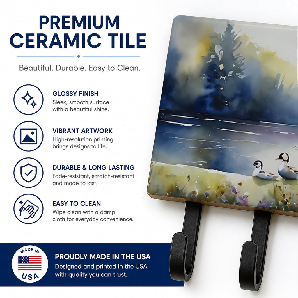 Bufflehead Ducks on Misty Lake Leash or Key Holder Wall Hooks, Coat Rack Wall Mount, for Hanging Keys, Towels, Aprons, Leashes