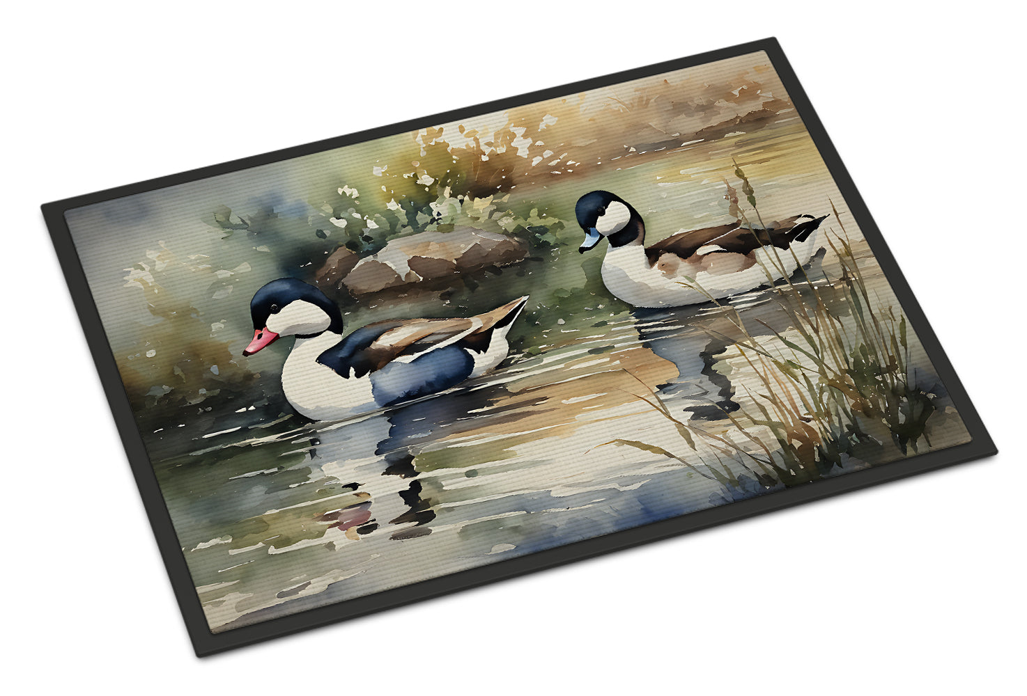Bufflehead Ducks Swimming Marsh Scene Doormat Indoor Outdoor 24H X 36W Front Door Mat Rugs for Entryway, Non Slip Washable Low Pile,