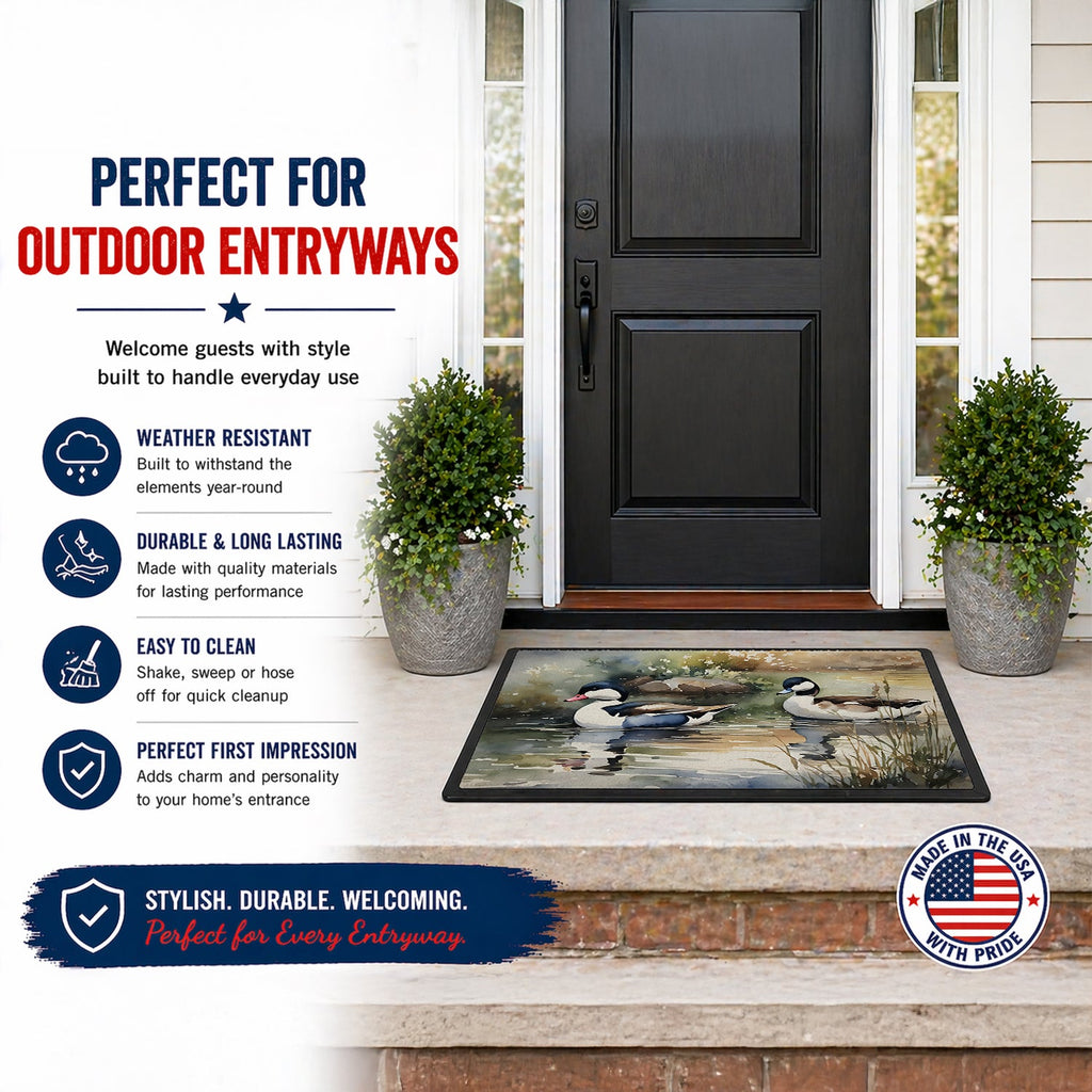 Bufflehead Ducks Swimming Marsh Scene Doormat Indoor Outdoor 24H X 36W Front Door Mat Rugs for Entryway, Non Slip Washable Low Pile,