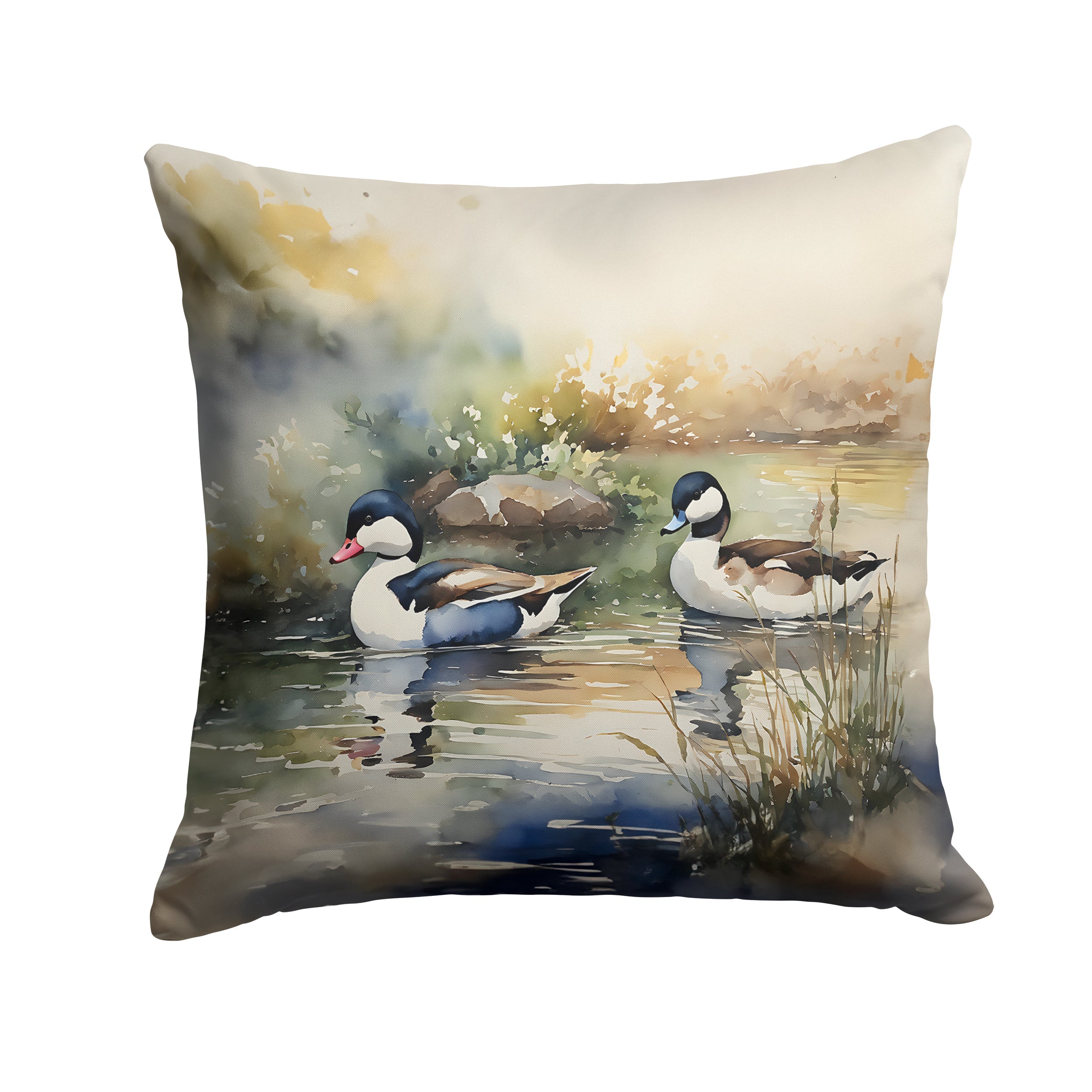 Bufflehead Ducks Swimming Marsh Scene Decorative Throw Pillow 18x18 Indoor Outdoor Accent Cushion, Fabric Cover with Insert for Sofa, Bed, Porch & Living Room