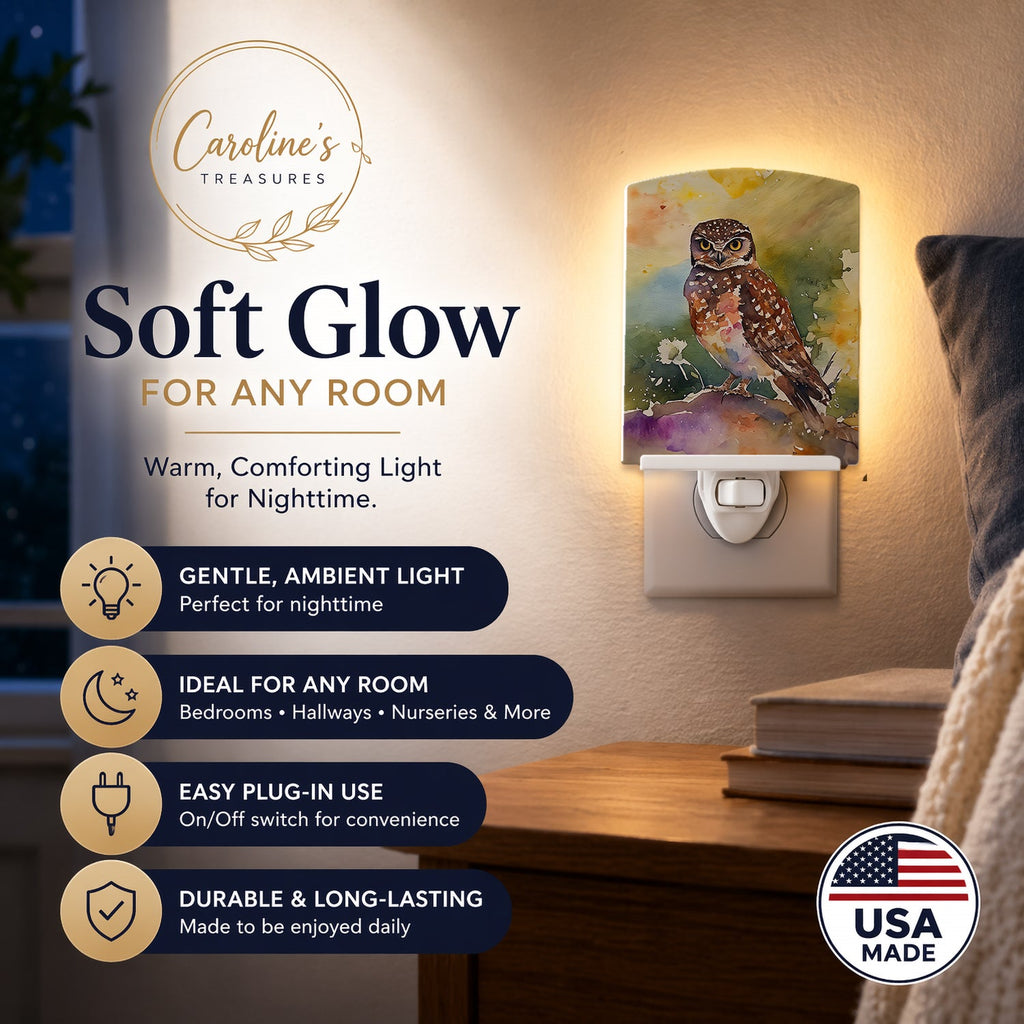 Burrowing Owl Wildlife Portrait Ceramic Night Light Compact, UL-Certified, Ideal for Bedroom, Bathroom, Nursery, Hallway, Kitchen, 6x4x3, Multicolor