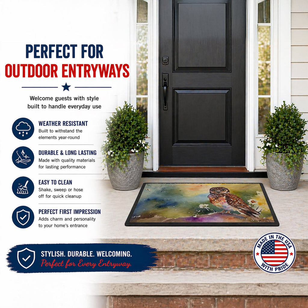 Burrowing Owl Wildlife Portrait Doormat Indoor Outdoor 18H X 27W Front Door Mat Rugs for Entryway, Non Slip Washable