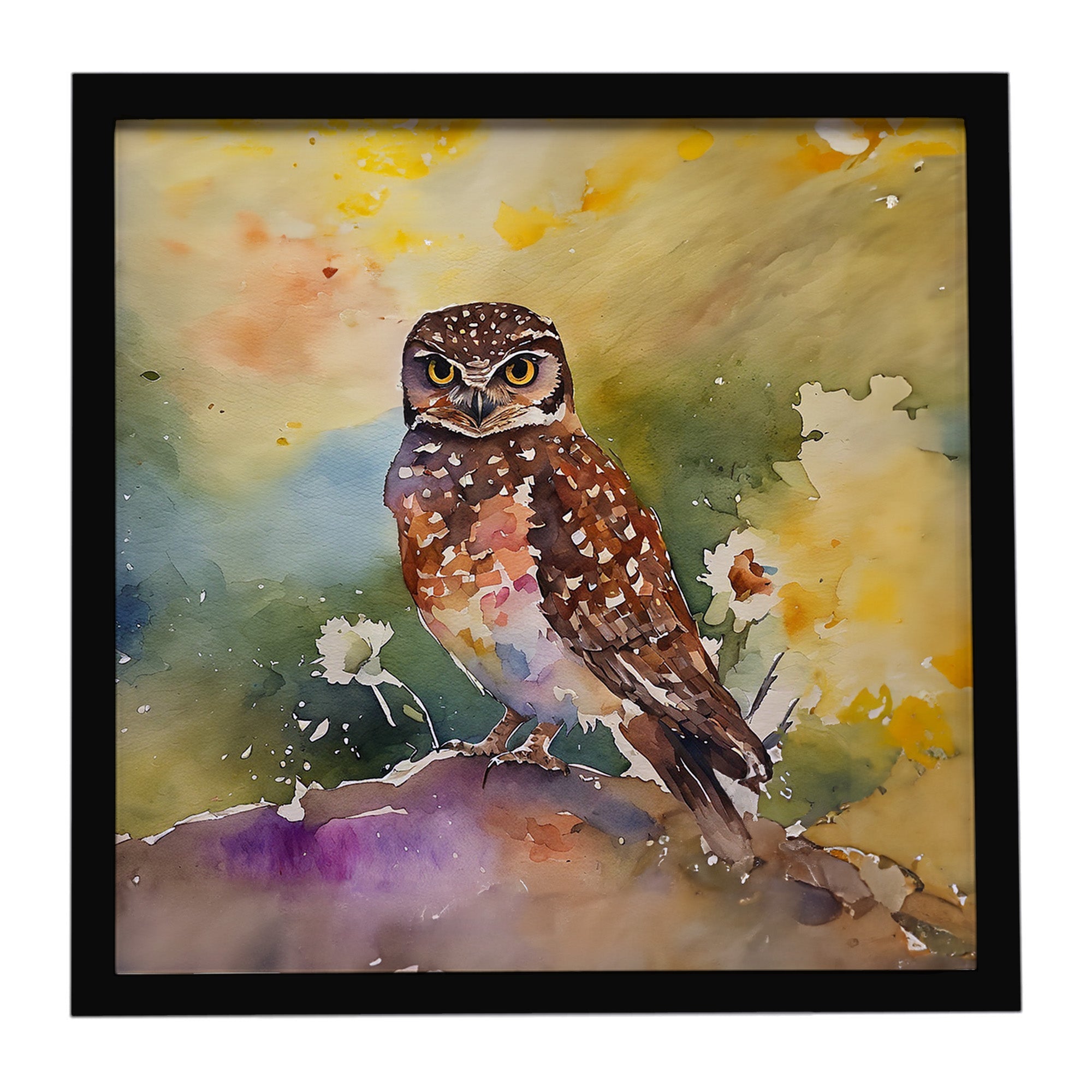 Burrowing Owl Wildlife Portrait Framed Metal Print Bathroom, Kitchen, Office, Home Decor Wall Art Ready to Hang, Square, 8X8