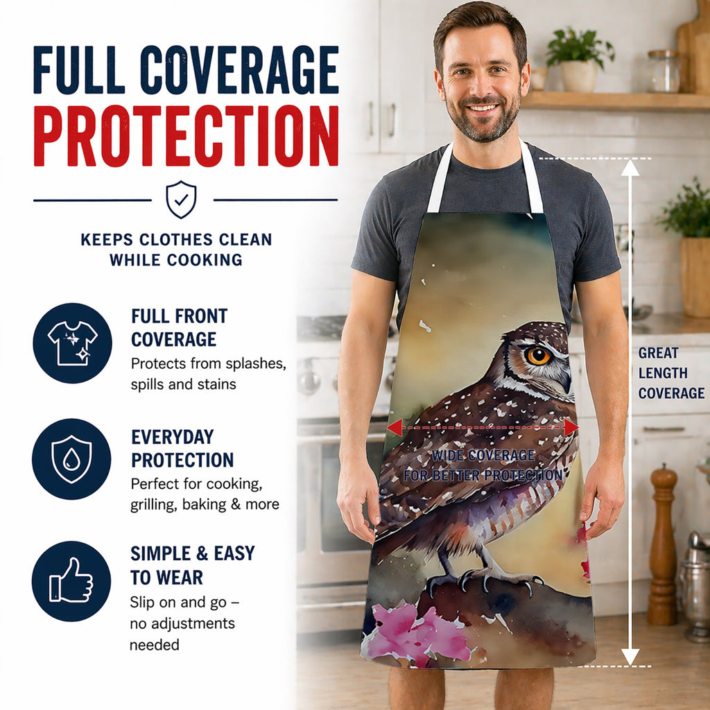 Burrowing Owl with Flowers Apron Cooking Kitchen Server Baking Crafts Gardening for Adult Women Men, Unisex, Large, Multicolor
