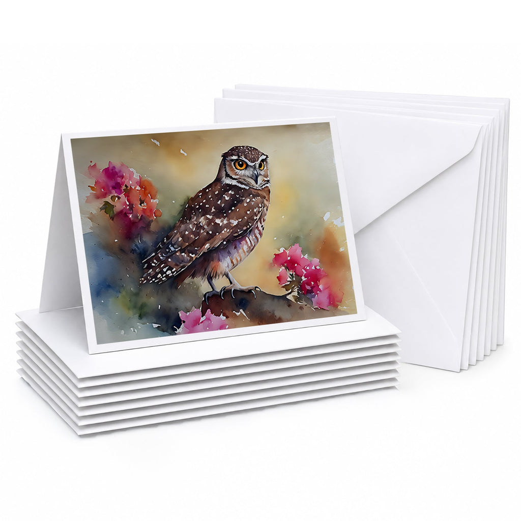 Burrowing Owl with Flowers Greeting Cards Pack of 8 Blank Cards with Envelopes Whimsical A7 Size 5x7