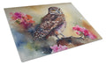 Burrowing Owl with Flowers Cutting Board Tempered Glass Kitchen Cutting Surface, Heat Resistant Chopping, Non-Slip Feet, Food Prep & Serving