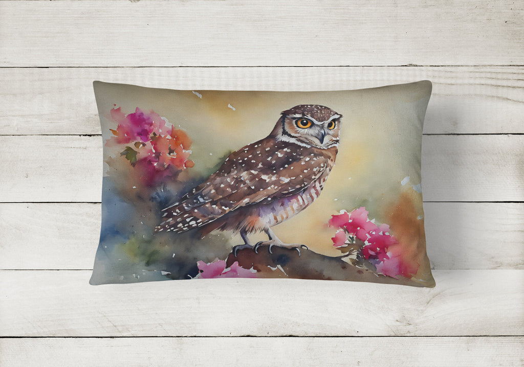 Burrowing Owl with Flowers Decorative Throw Pillow 12x16 Indoor Outdoor Accent Cushion, Fabric Cover with Insert for Sofa, Bed, Porch & Living Room