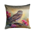 Burrowing Owl with Flowers Decorative Throw Pillow 14x14 Indoor Outdoor Accent Cushion, Fabric Cover with Insert for Sofa, Bed, Porch & Living Room